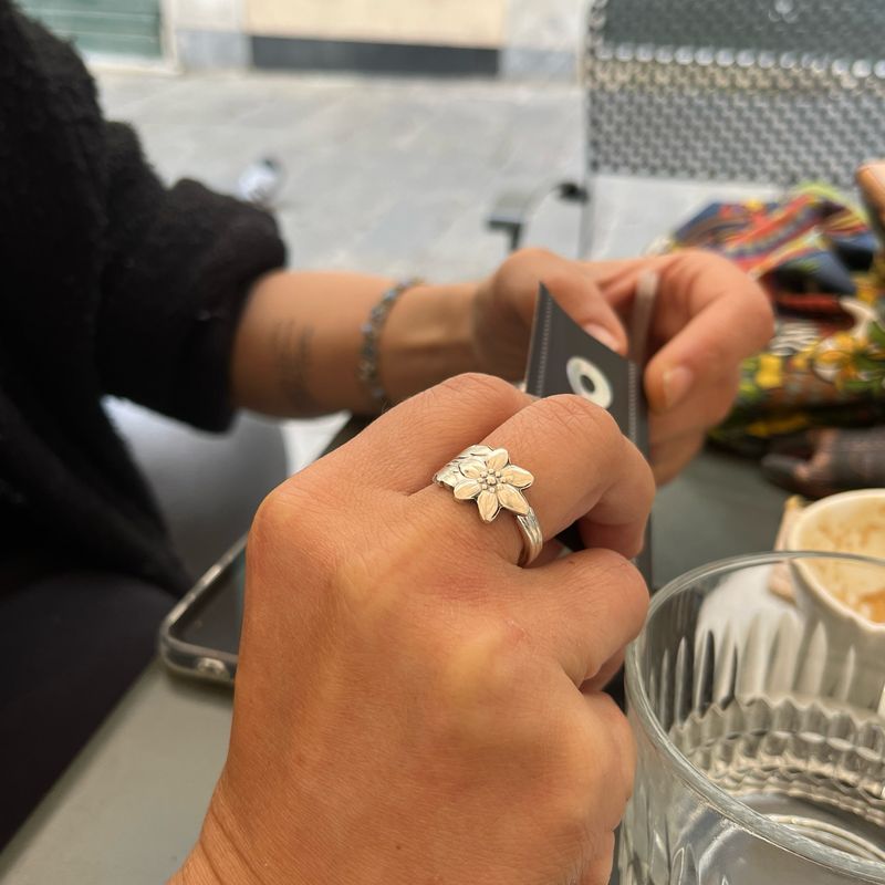 Anello  CLASSICO “STELLA ALPINA” MANICO CUCCHIAINO antica posata in argento
