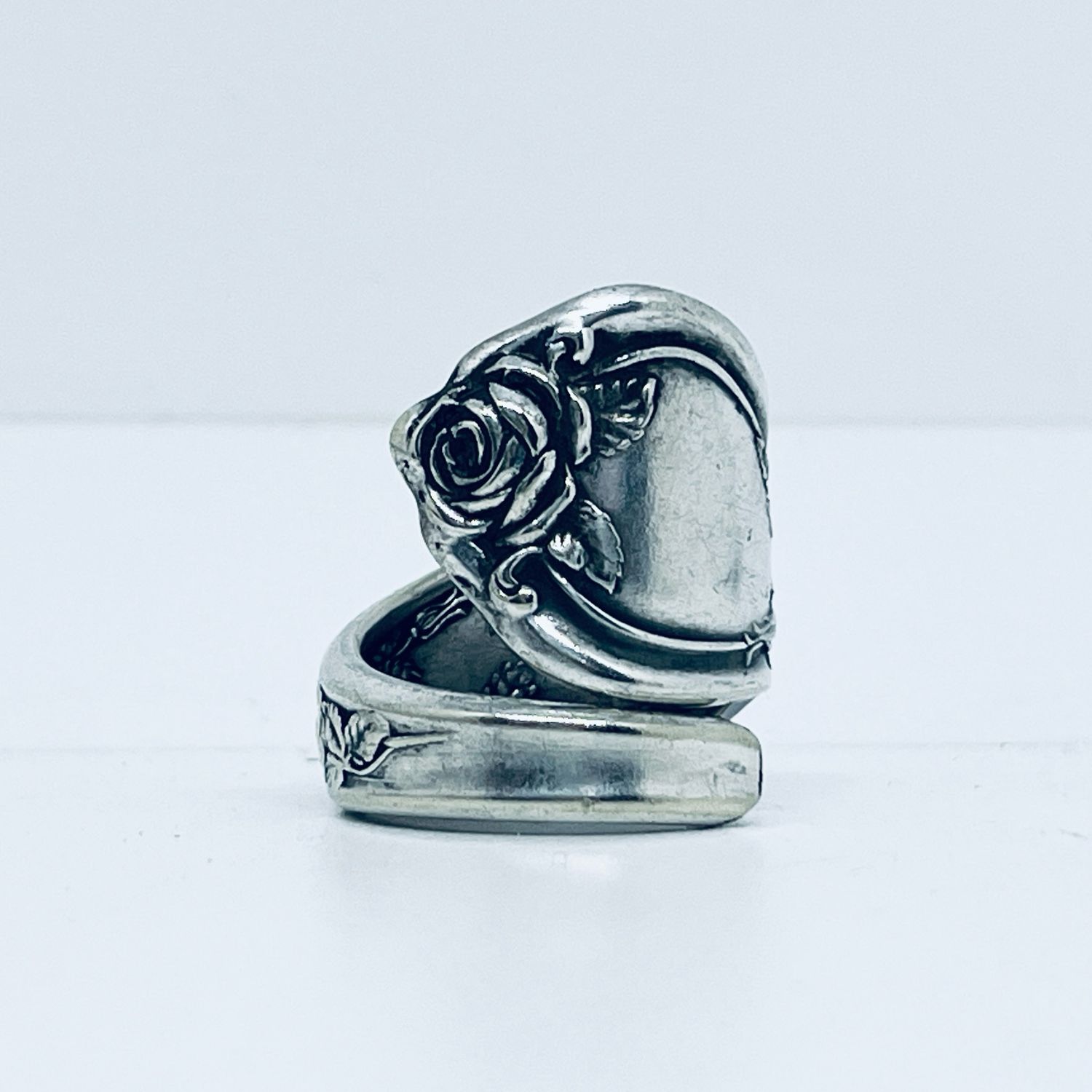 Anello SPIRALE MANICO CUCCHIAINO “ROSE” antica posata in argento