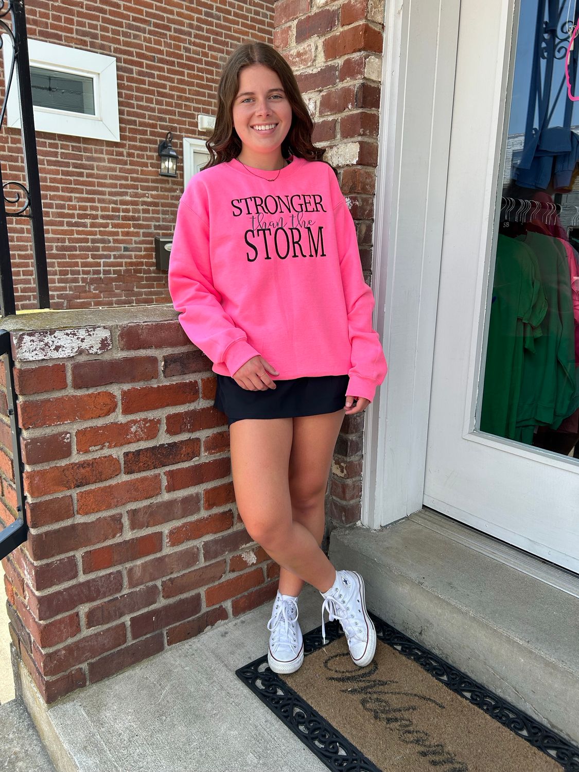 Stronger than the Storm embroidered sweatshirt,