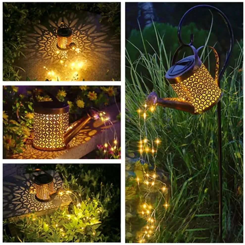 Outdoor Solar Iron Watering Can String Light