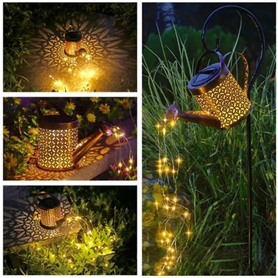 Outdoor Solar Iron Watering Can String Light