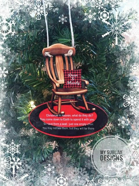 Christmas in Heaven Rocking Chair Ornament Design created for our Unisub Sublimation Blanks DIGITAL DESIGNS ONLY