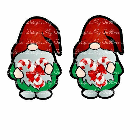 Candy Cane Gnome Earring Design for our Unisub Sublimation Earring Blanks DIGITAL DESIGN ONLY