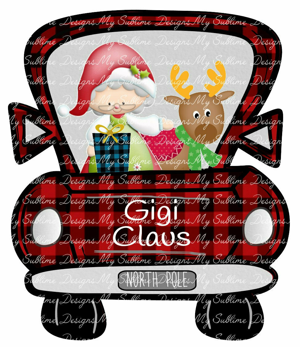 Mrs. Claus Plaid Truck Ornament Design created for our Unisub Truck Ornament Blanks DIGITAL DESIGN ONLY
