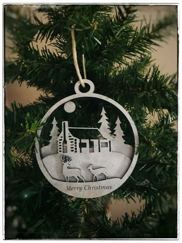 Cabin Scene Layered Ornament SVG File for Glowforge Laser