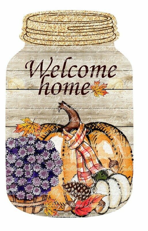 Pumpkin and Mum Canning Jar Door Hanger Design created to go with our Unisub Canning Jar Blanks