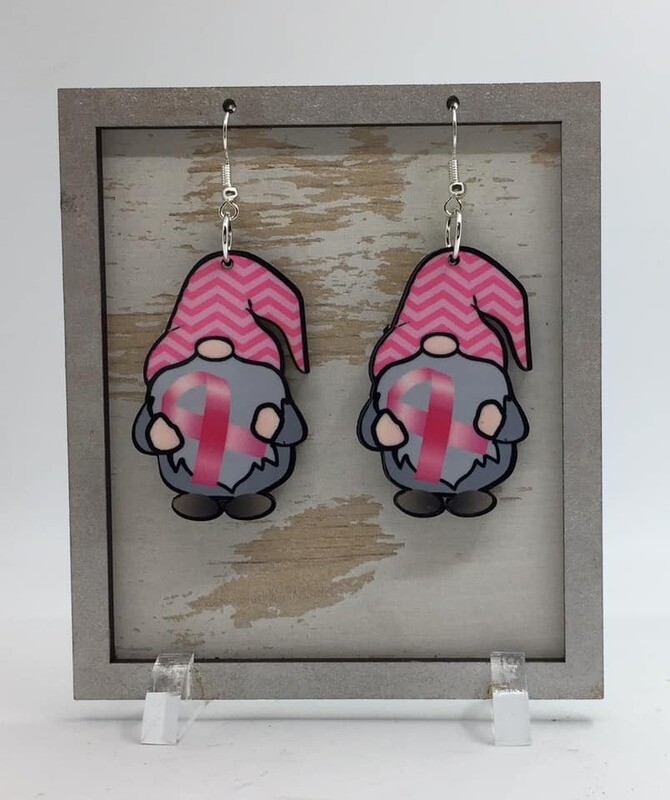 Gnome Holding Cancer Ribbon Earring Designs for our Unisub Sublimation Earring Blanks DIGITAL DESIGN ONLY
