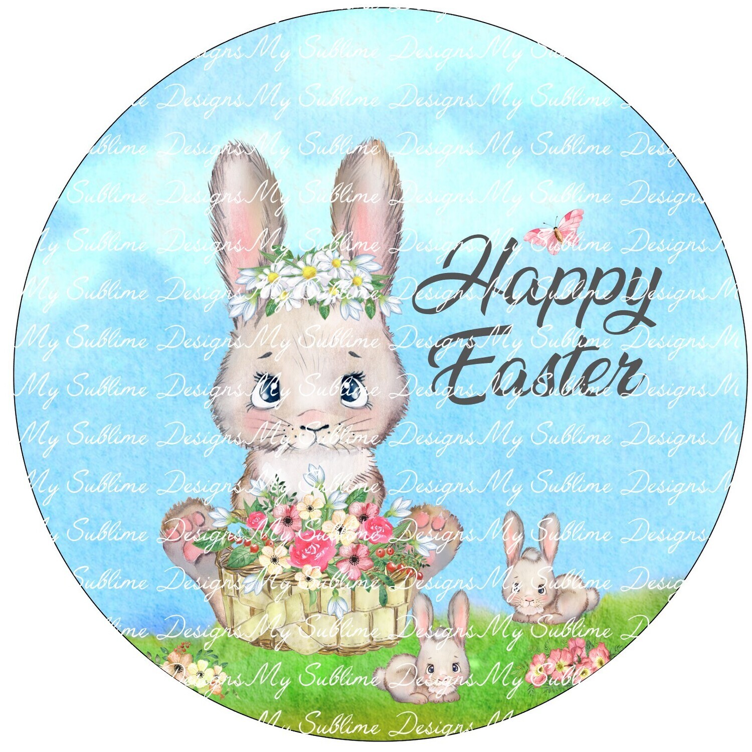 Happy Easter Watercolor Bunnies Design DIGITAL DESIGN ONLY