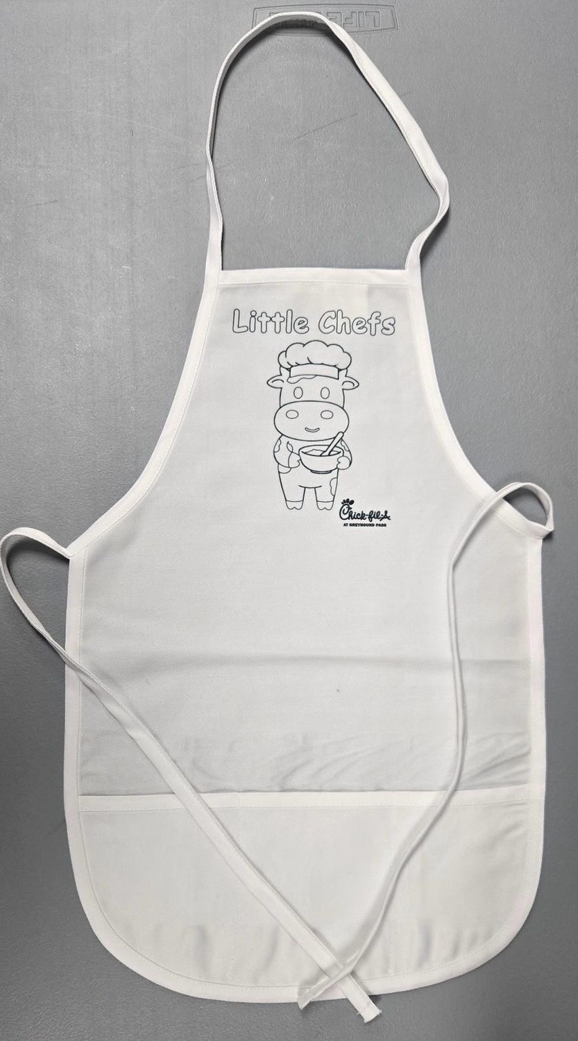 Child’s Apron with Chick-Fil-a cow image.