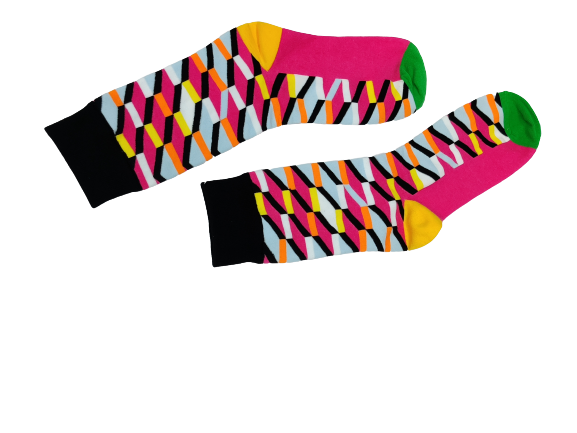 Neon Pink Zig Zag Print Socks