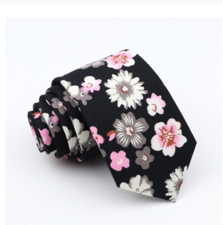 Black Pink Grey Flowers Tie