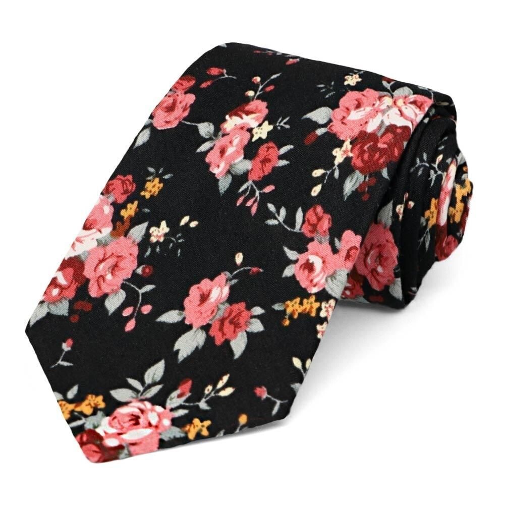 Black Pink Floral Tie