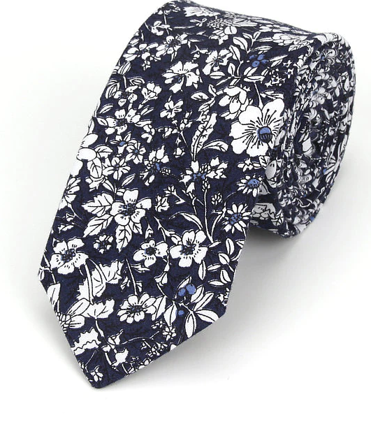 Dark Blue Intricate Flowers Tie
