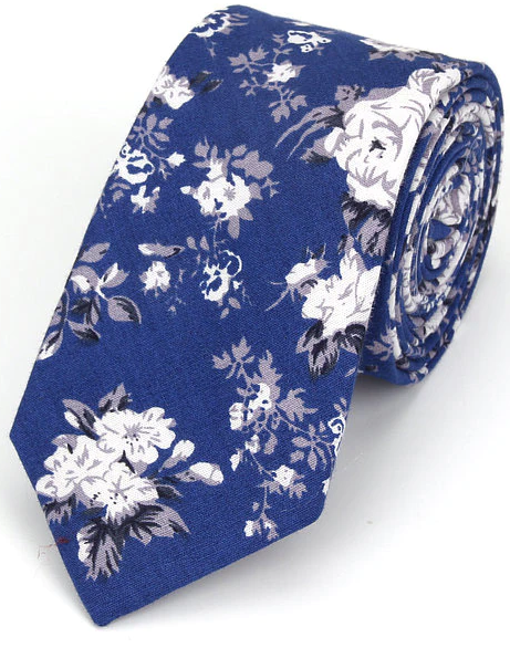 Cerulean Blue with White Flowers Tie