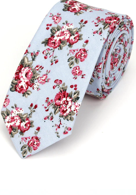 Powder Blue Floral Tie