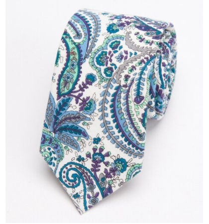 White Blue Paisley Tie