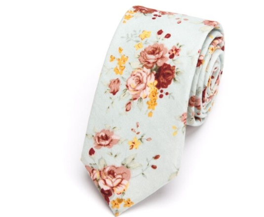 Mint Blue with Brown Flower Tie