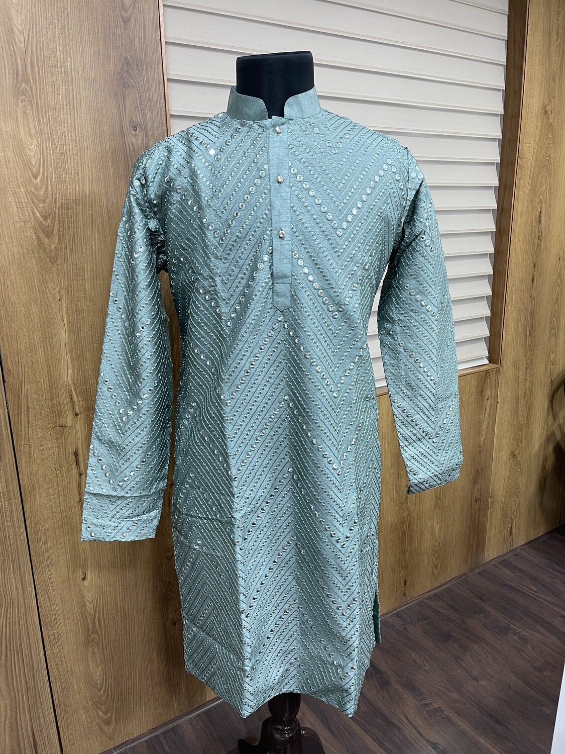 Green Mirror Work Kurta