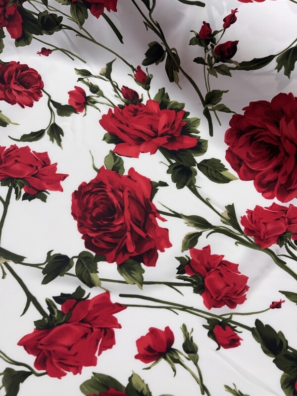 White &amp; Red Floral Fabric