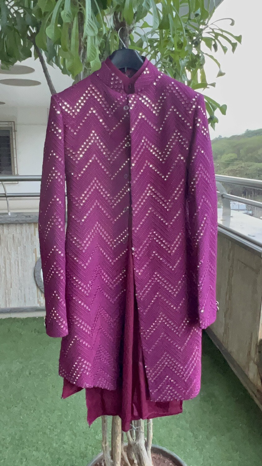 Plum Mirror Indo-Western Sherwani