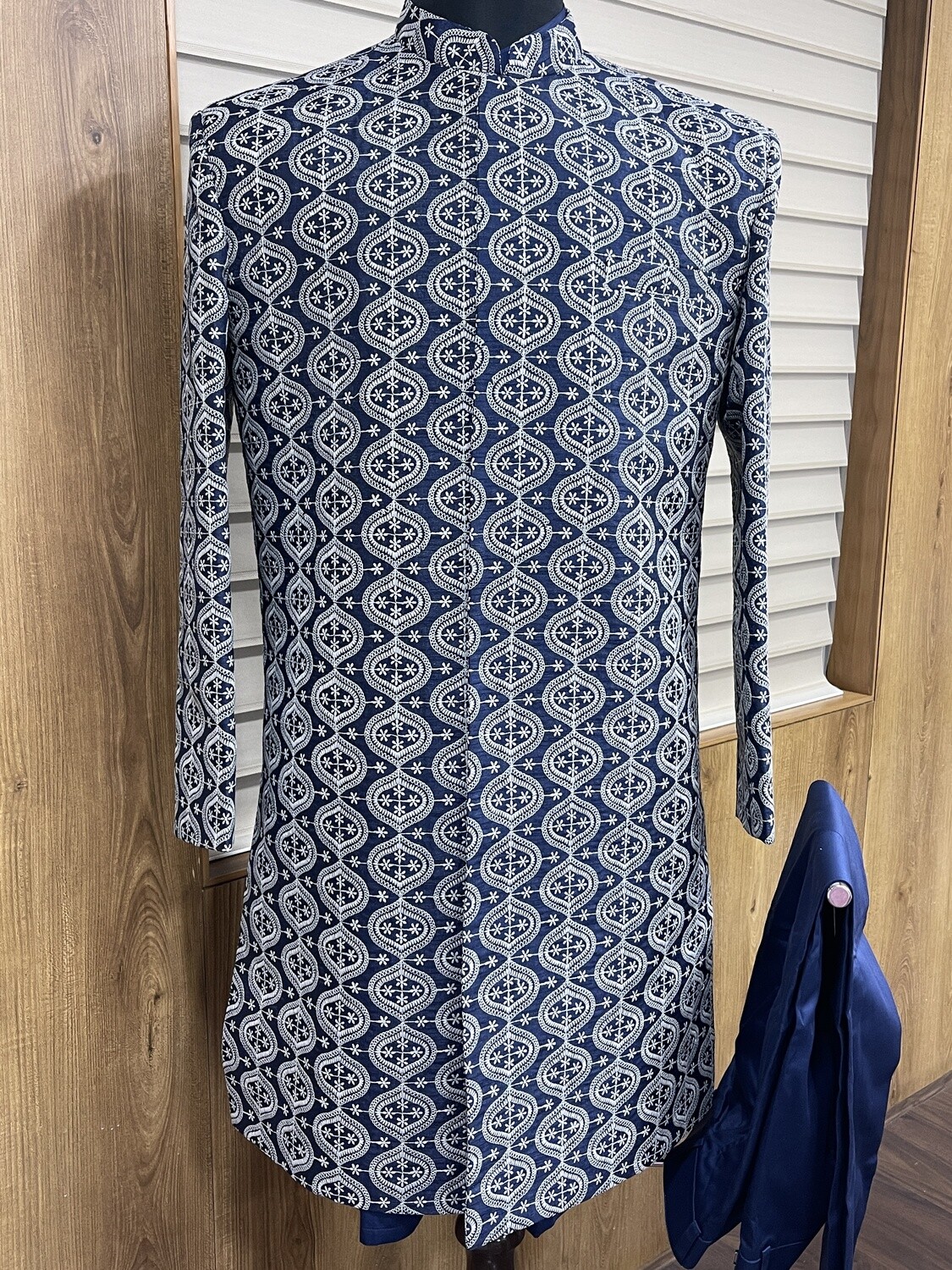 Navy Blue Thread Work Sherwani
