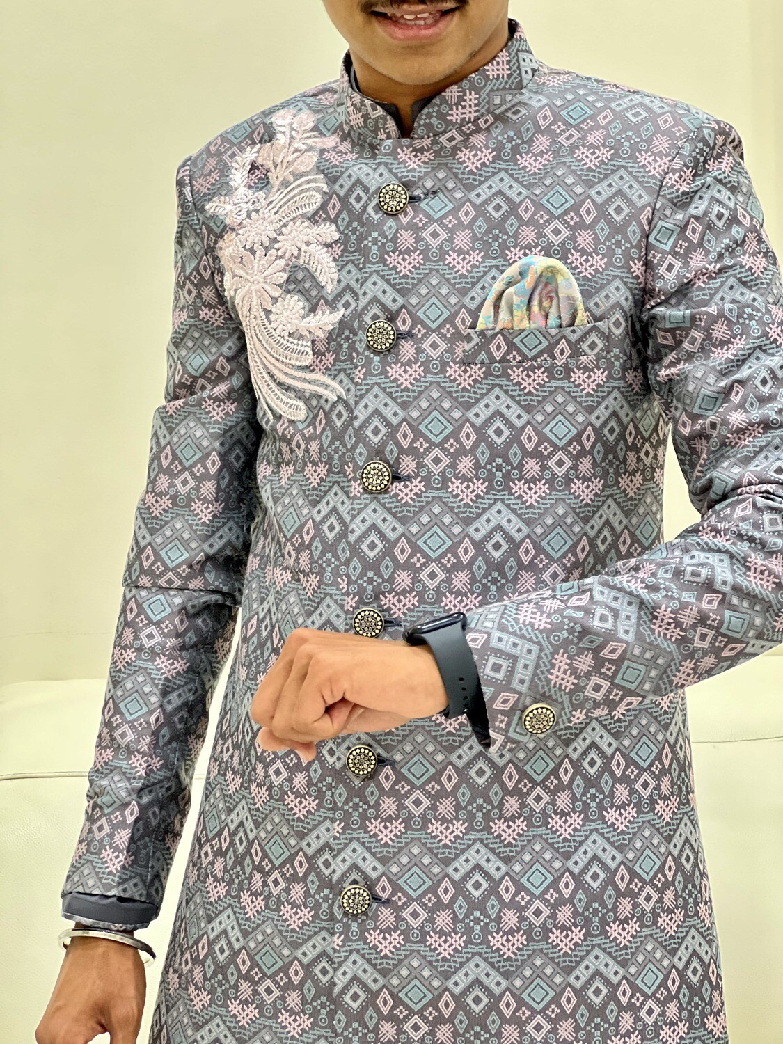 Grey &amp; Pink Ethnic Indo-Western Sherwani