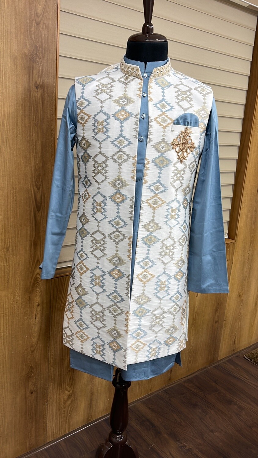 White &amp; Grey Diamond Indo-Western Sherwani
