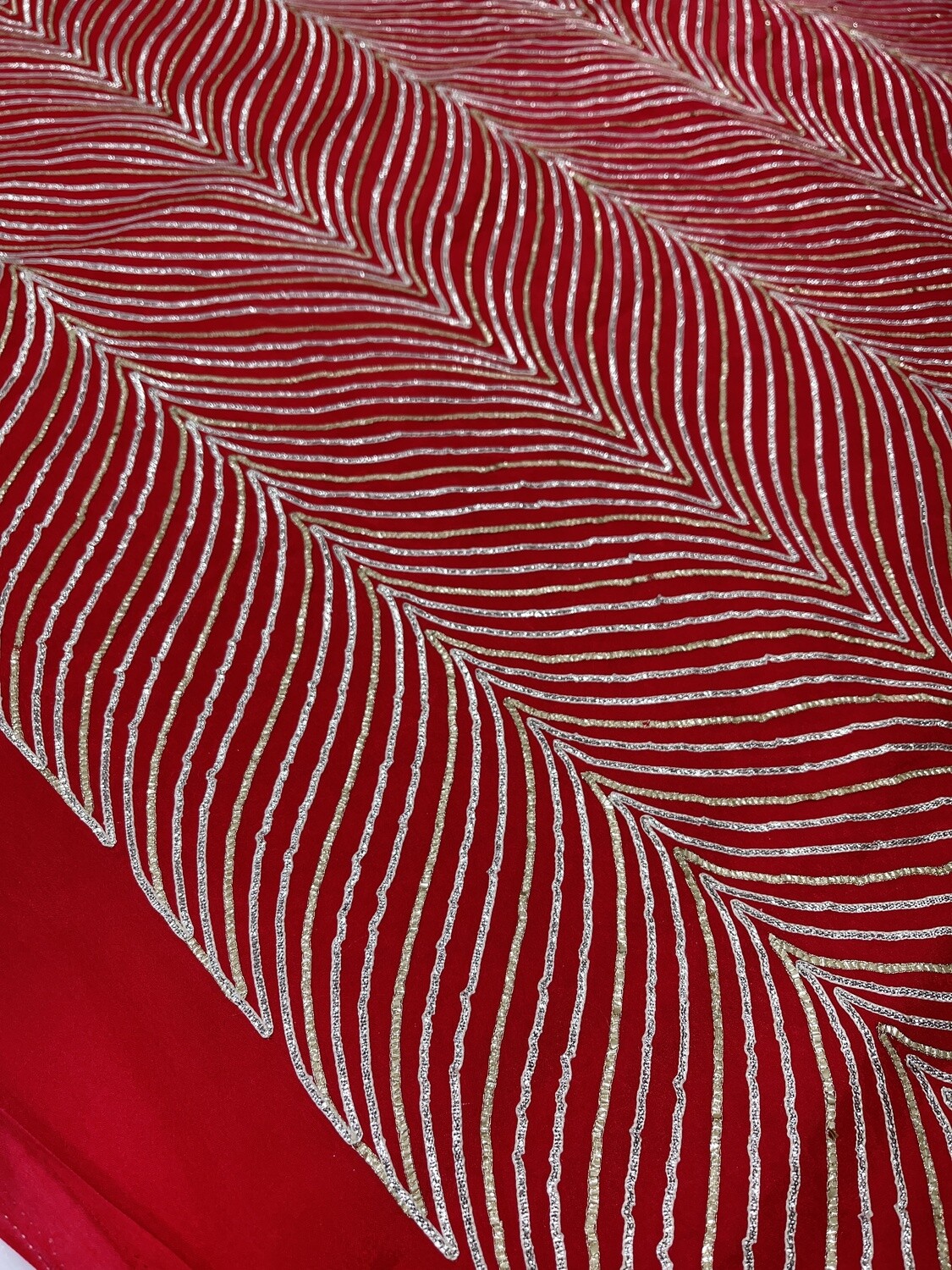 Bright Red Gota Work Fabric