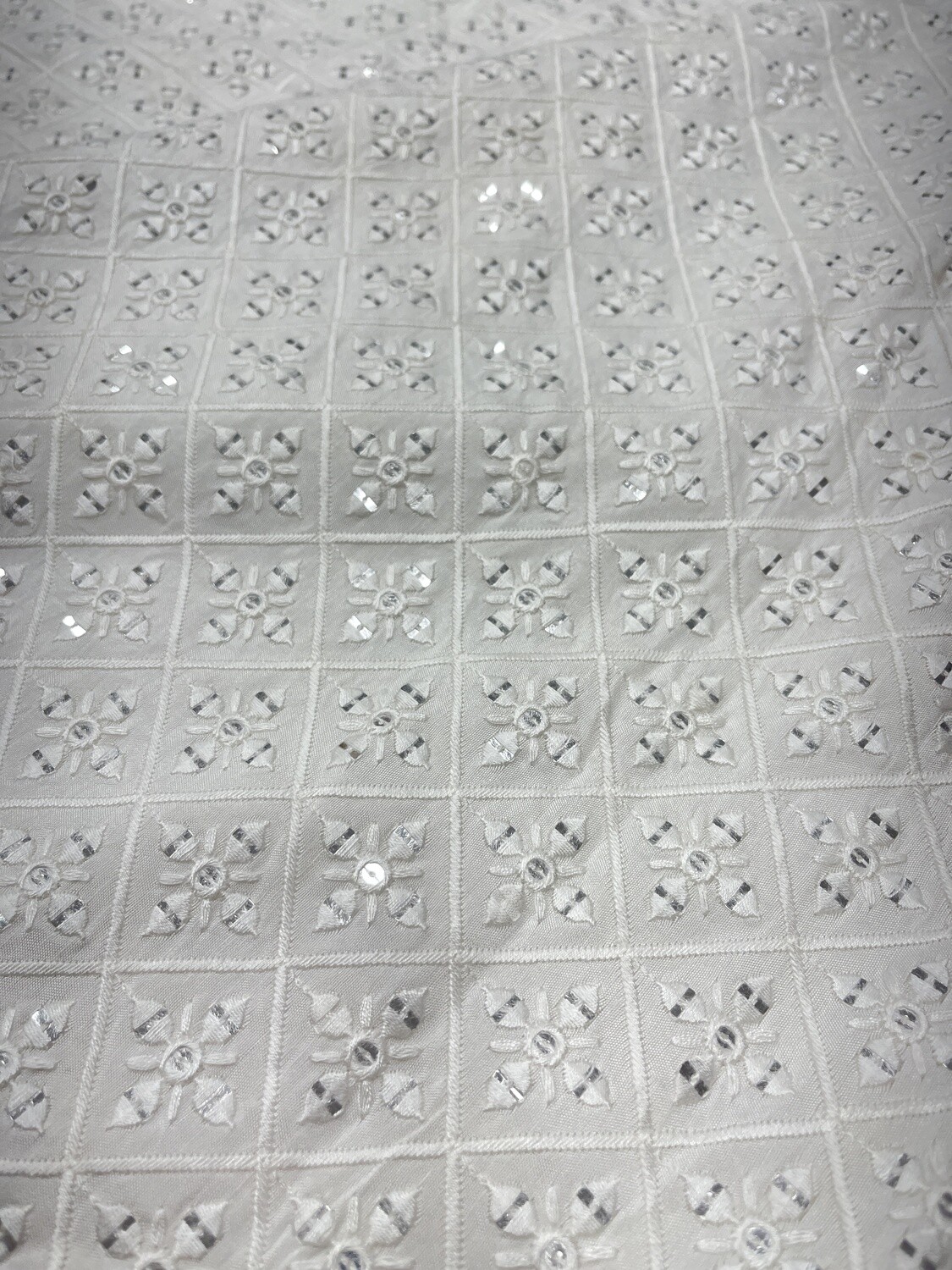 White Sequin Work Fabric