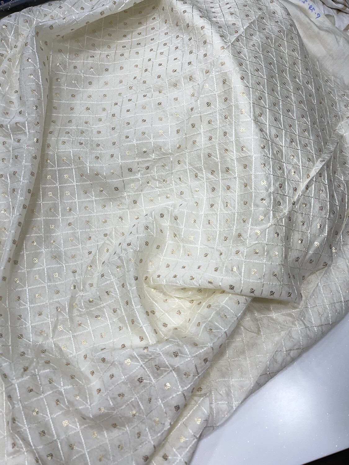 Pure White Sequin Work Fabric