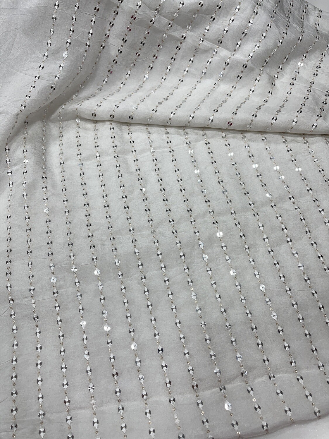 White Line Sequin Work Fabric