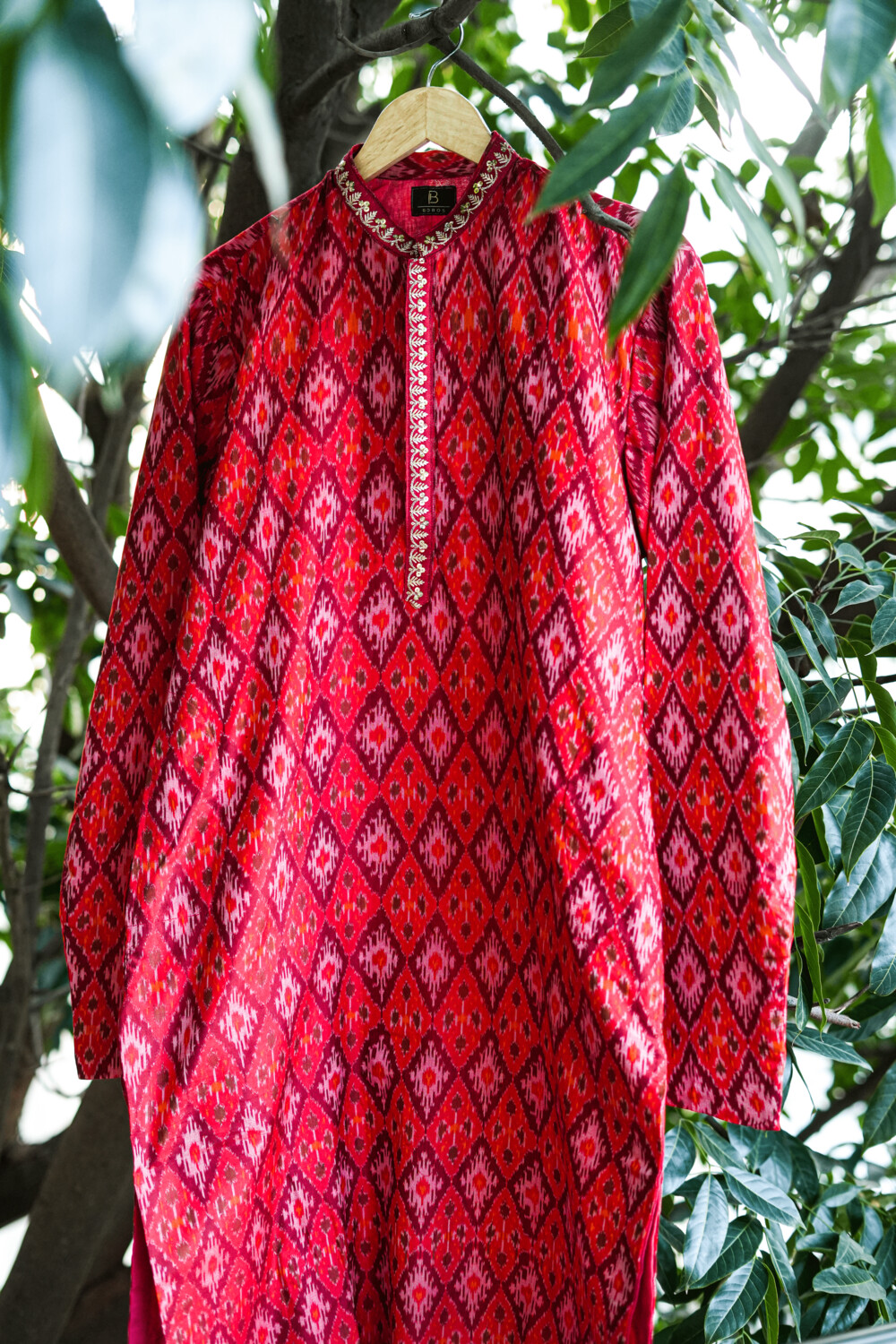 Red Ikkat Kurta