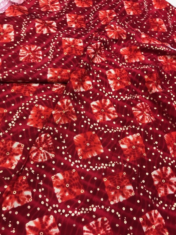 Red Square Bandhani Work Fabric