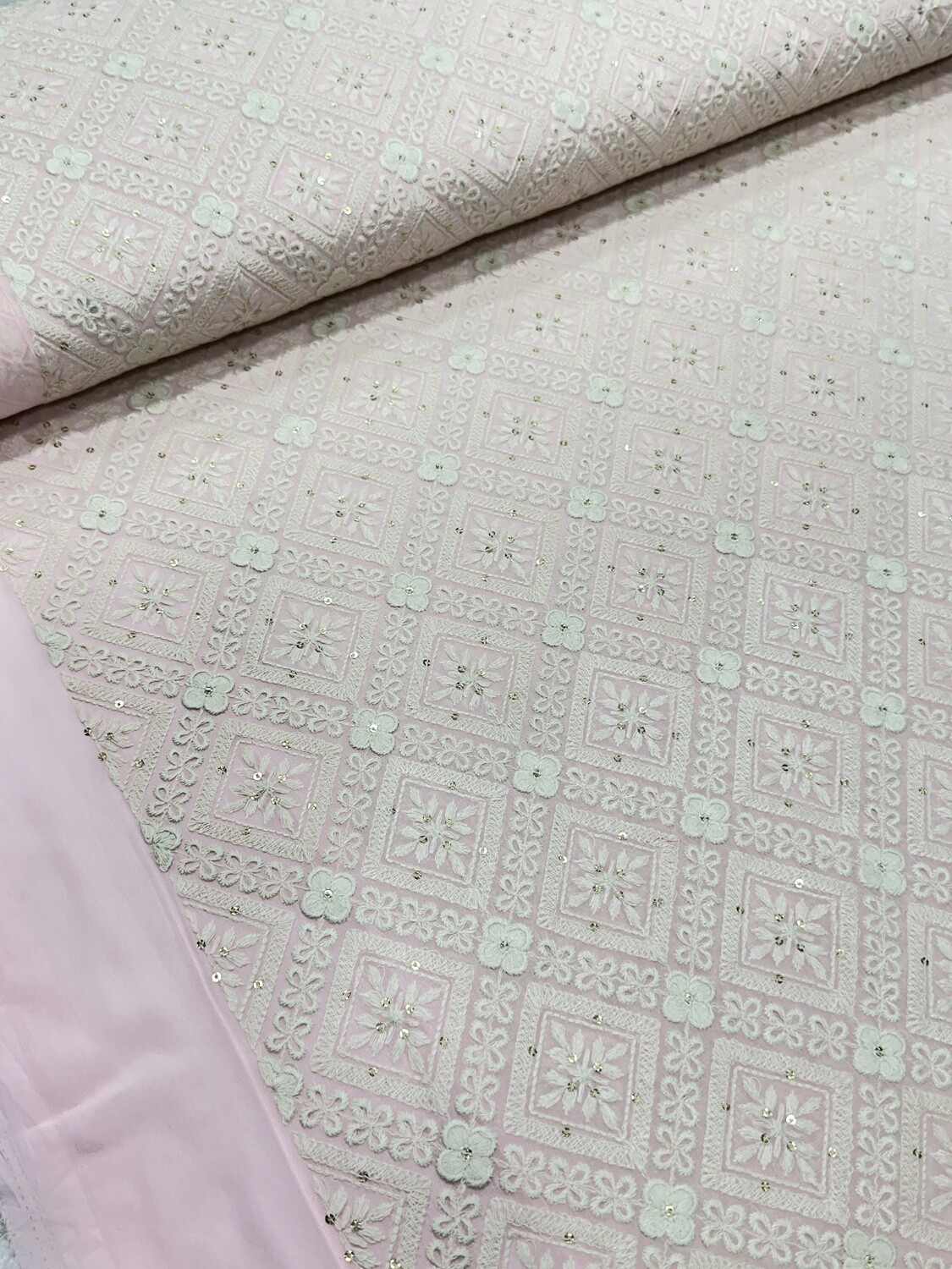 Pink Crystal Thread Work Fabric