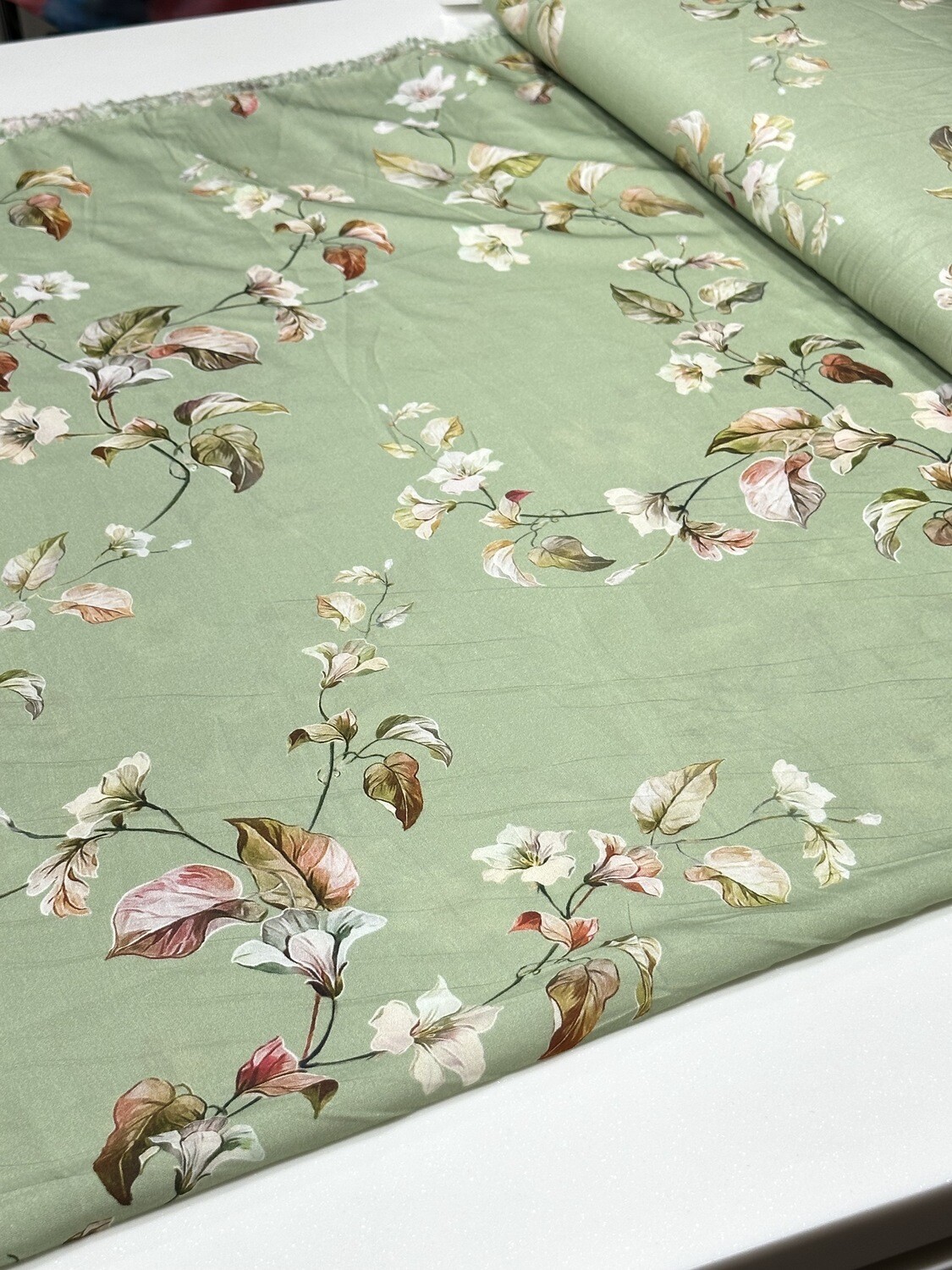 Oman Leaf Green Printed Fabric