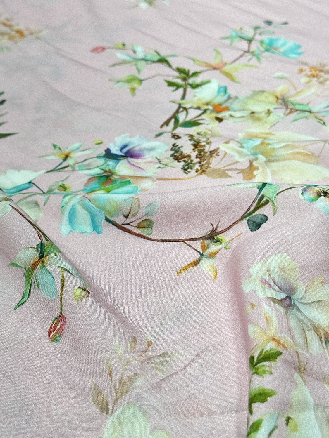 Pink Cream Flower Printed Fabric