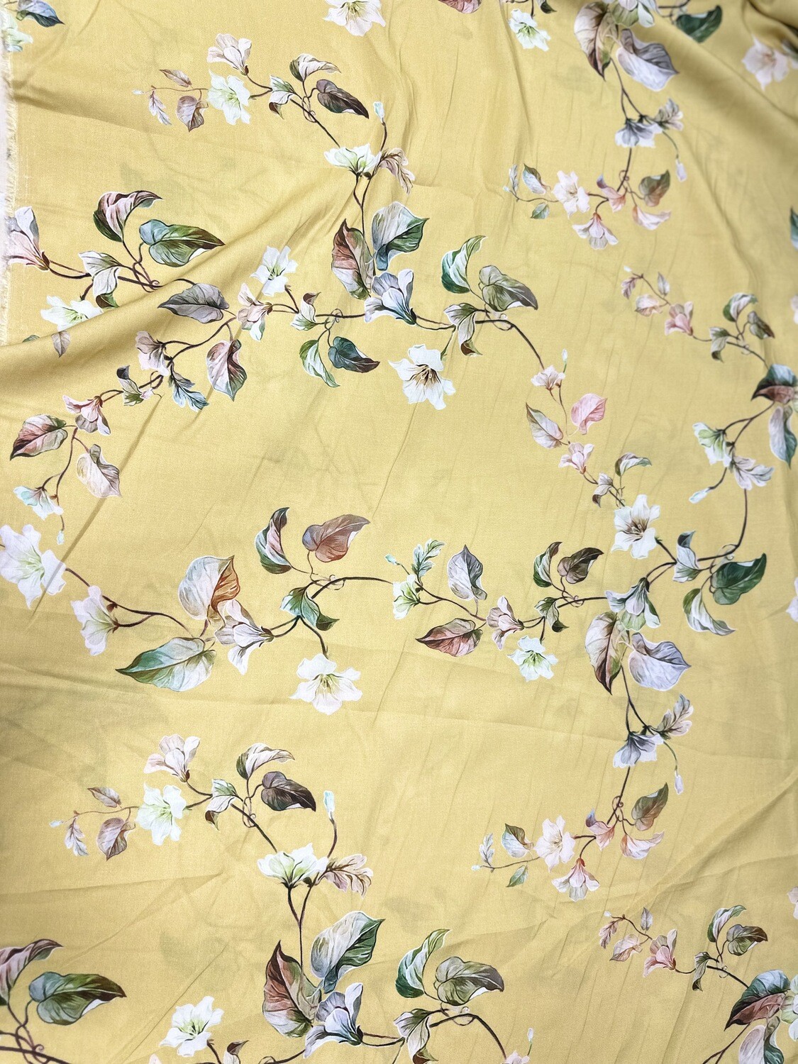 Bright Yellow Leaf Printed Fabric