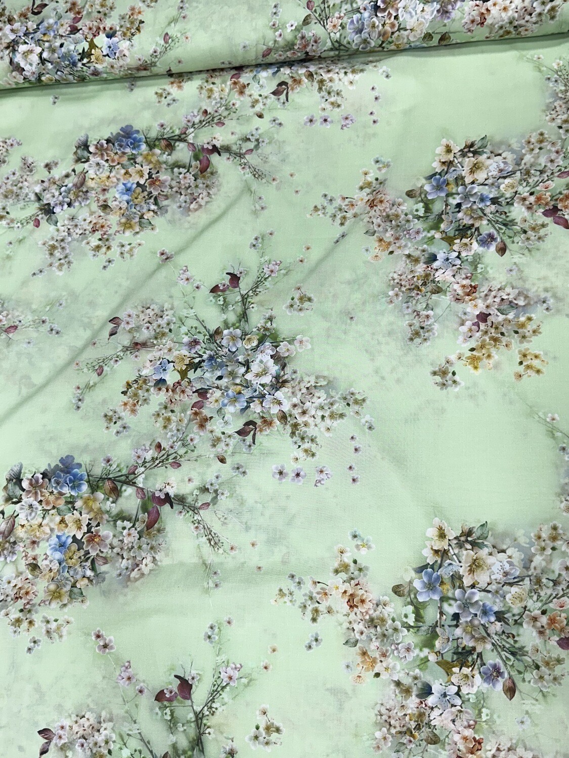 Light Green white flower Fabric