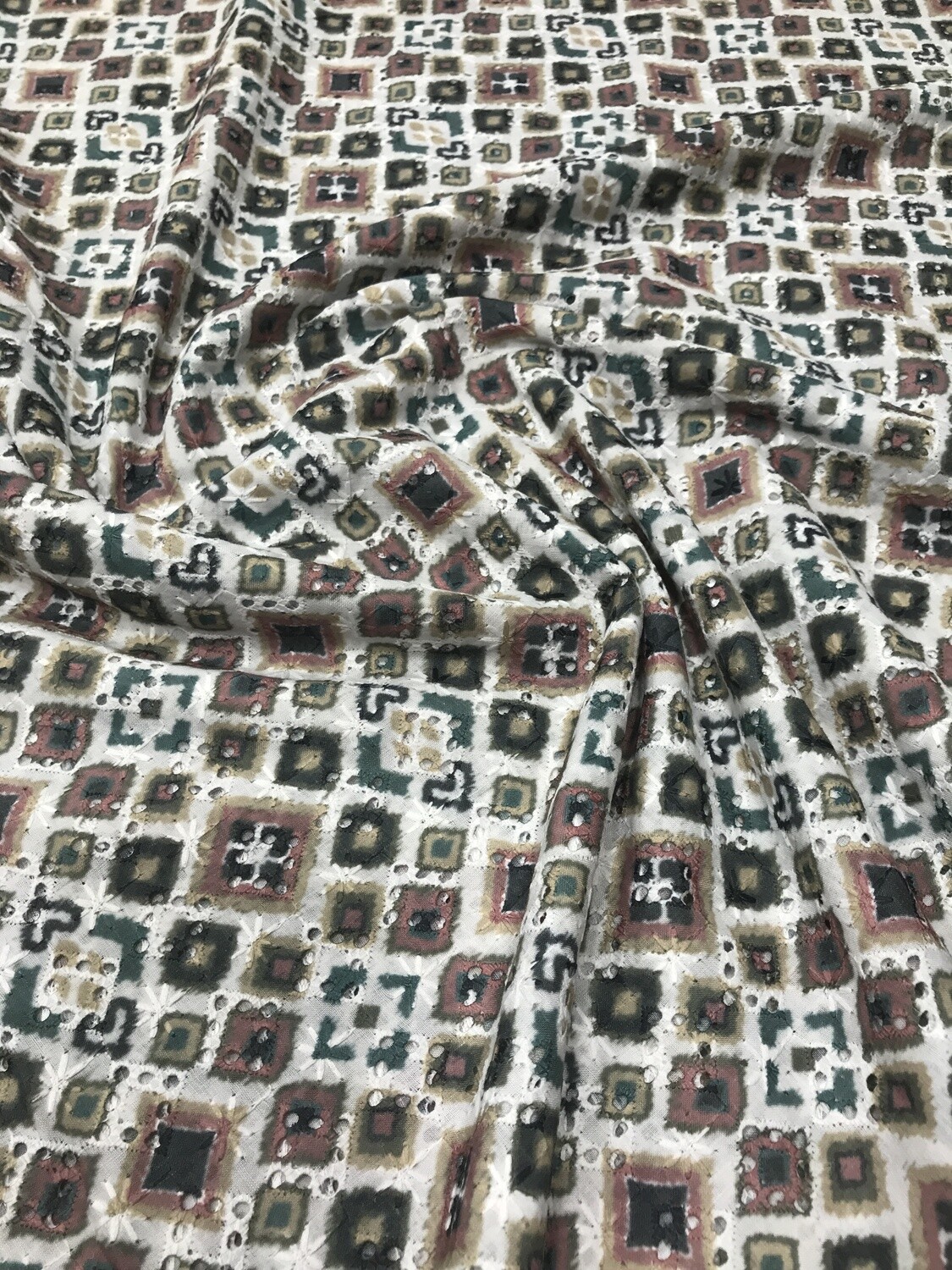 White Printed Square Work Fabric