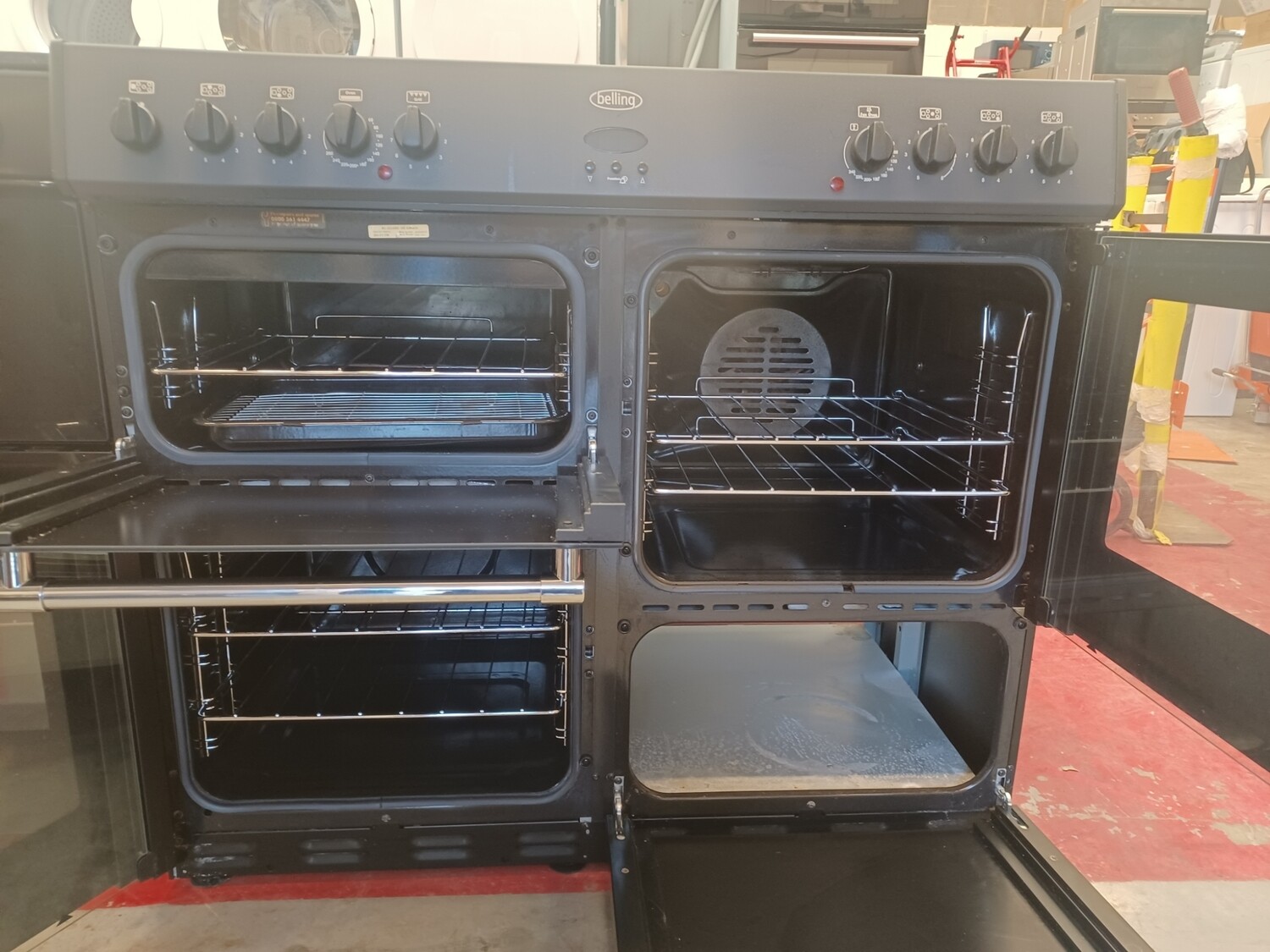 Belling Electric Range Cooker  1000mm Double Oven Grill and Pan Storage in Black Refurbished H90 W100 D65cm