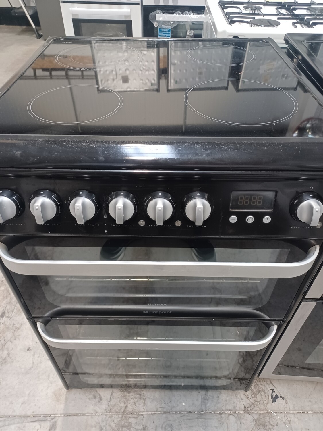 Hotpoint 60cm Double Oven Cooker Ceramic Hobs - Black - Refurbished + 6 Month Guarantee 