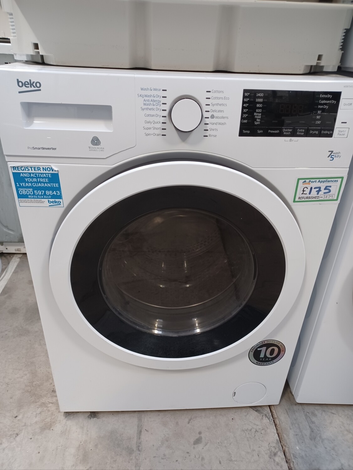 Beko 7KG+5kg Washer dryer Refurbished White Grey H84 W60 D58cm + Quick Wash + 6 Month Guarantee 