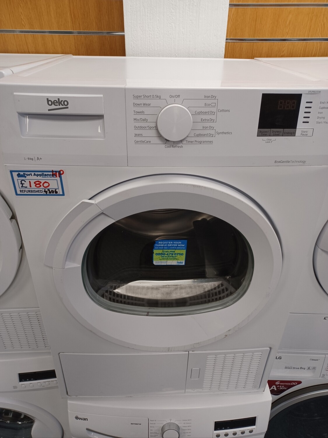 Beko 9g A+ Condenser HEAT PUMP Dryer White Refurbished 6 Months Guarantee. Located In our Whitby Road Shop