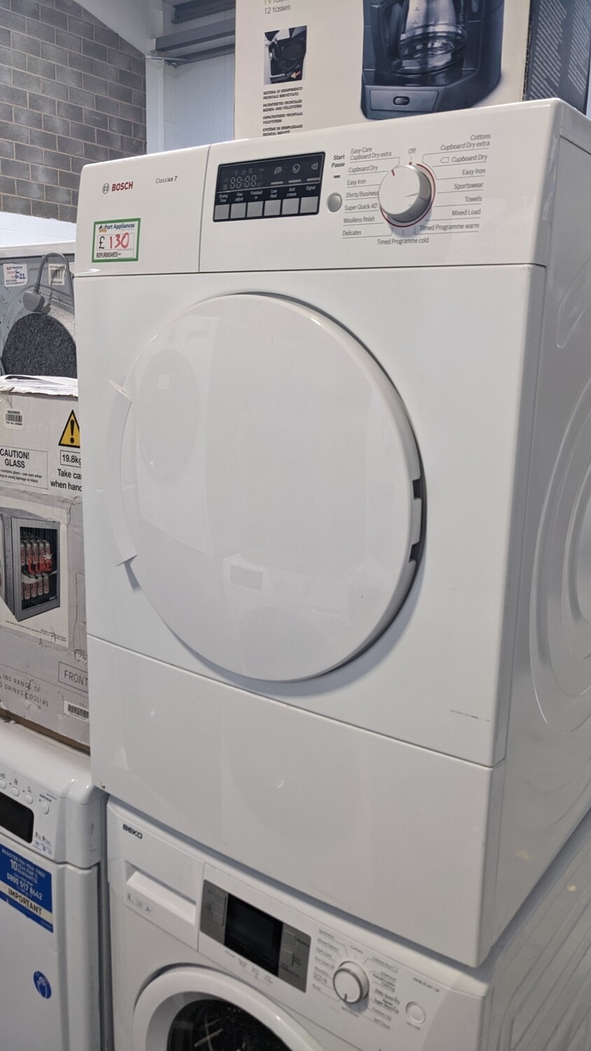 Bosch 7kg Vented Dryer White Refurbished 6 Months Guarantee. Located In our Whitby Road Shop