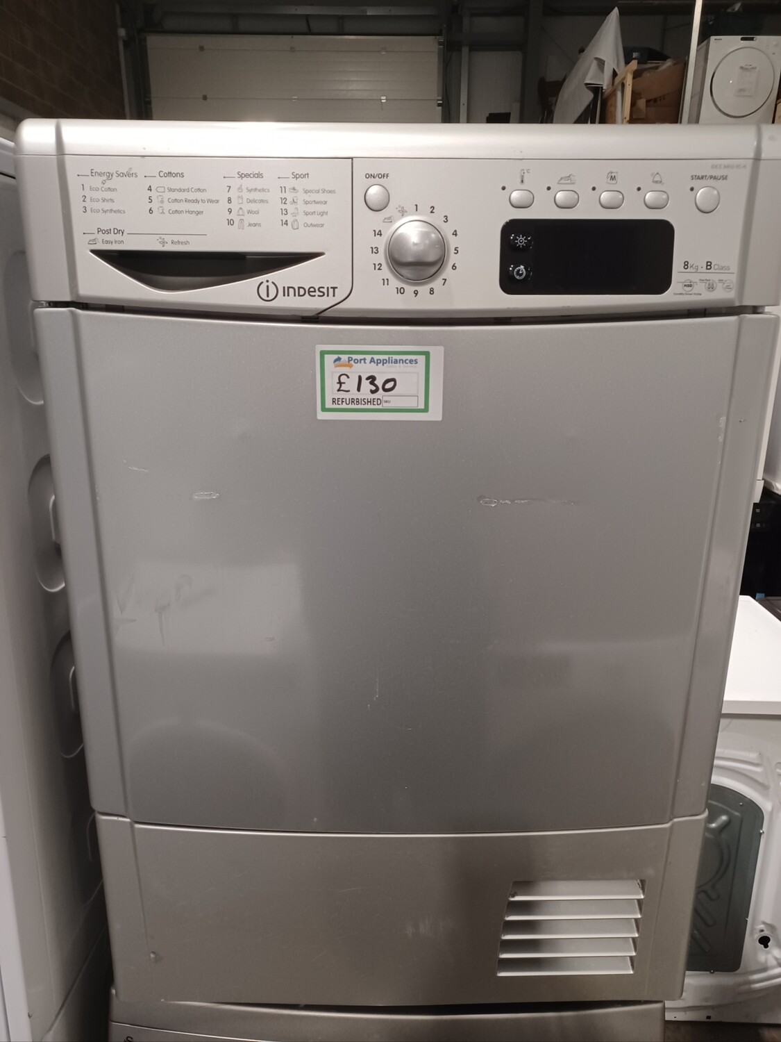 Indesit IDCE8450BSH 8kg Condenser Dryer Silver Refurbished 6 Months Guarantee 