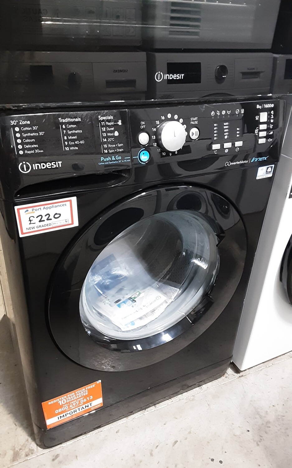 Indesit BWA81684X 8kg Load, 1600 Spin Washing Machine - Black - New Graded - 12 Month Guarantee