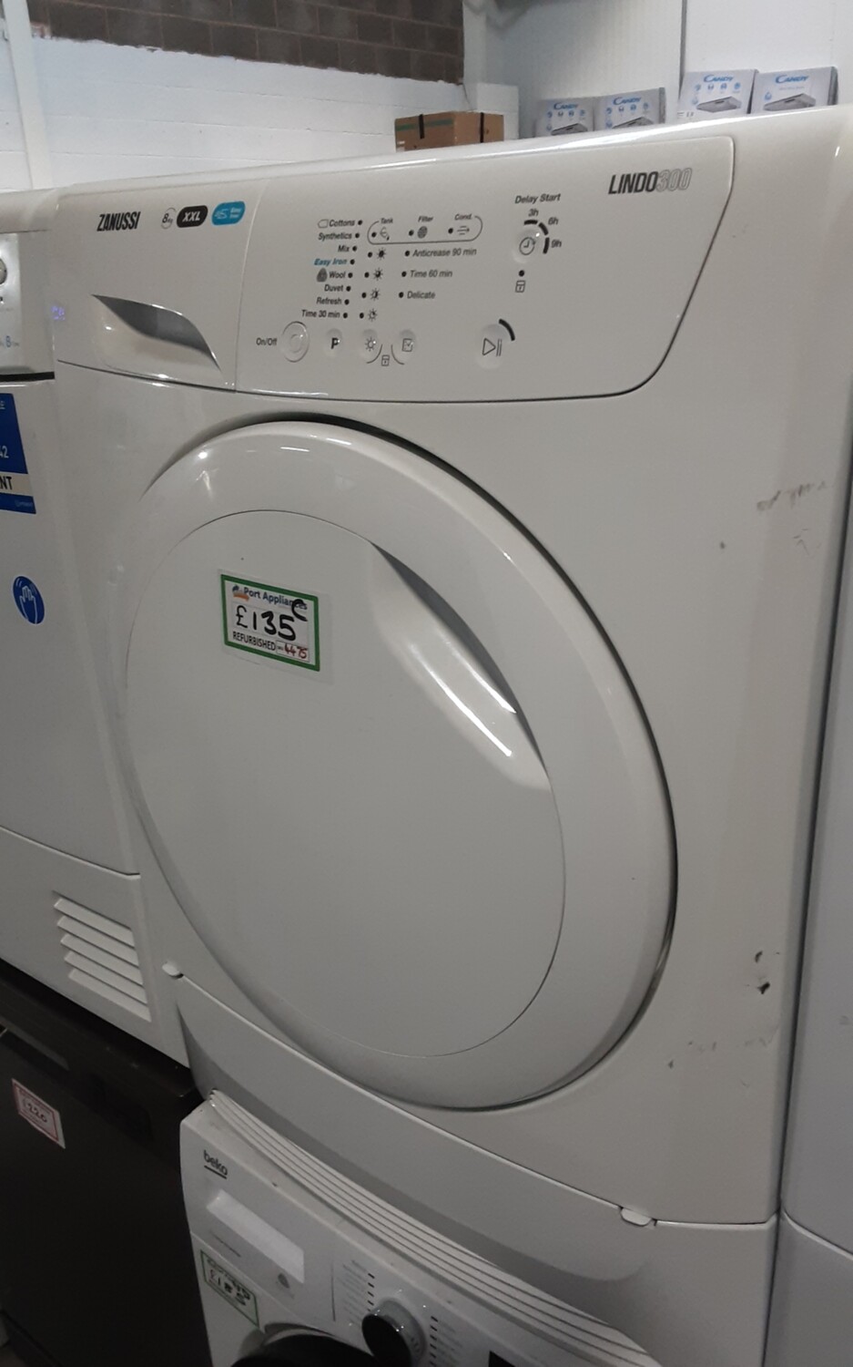 Zanussi XXL 8kg Condenser Dryer White Refurbished 6 Months Guarantee 