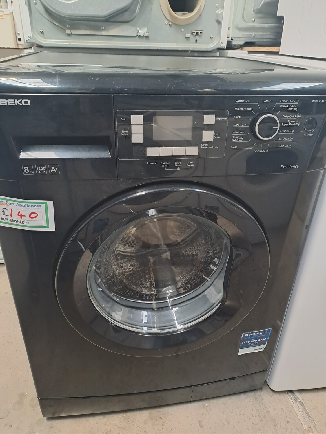 Beko A+ 8kg Load 1200 Spin Washing Machine - Black - Refurbished - 6 Month Guarantee