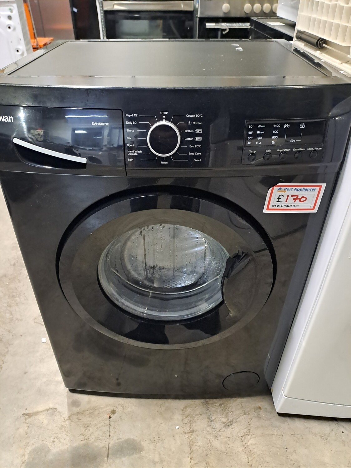 Swan 8kg Load, 1200 Spin Washing Machine - Black - New Graded + 1 Year Guarantee