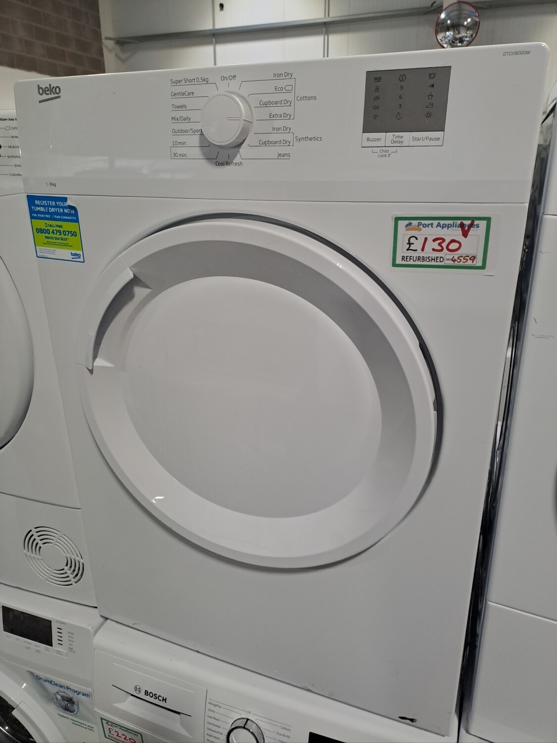 Beko DTGV8000W 8kg Vented Dryer White Refurbished 6 Months Guarantee